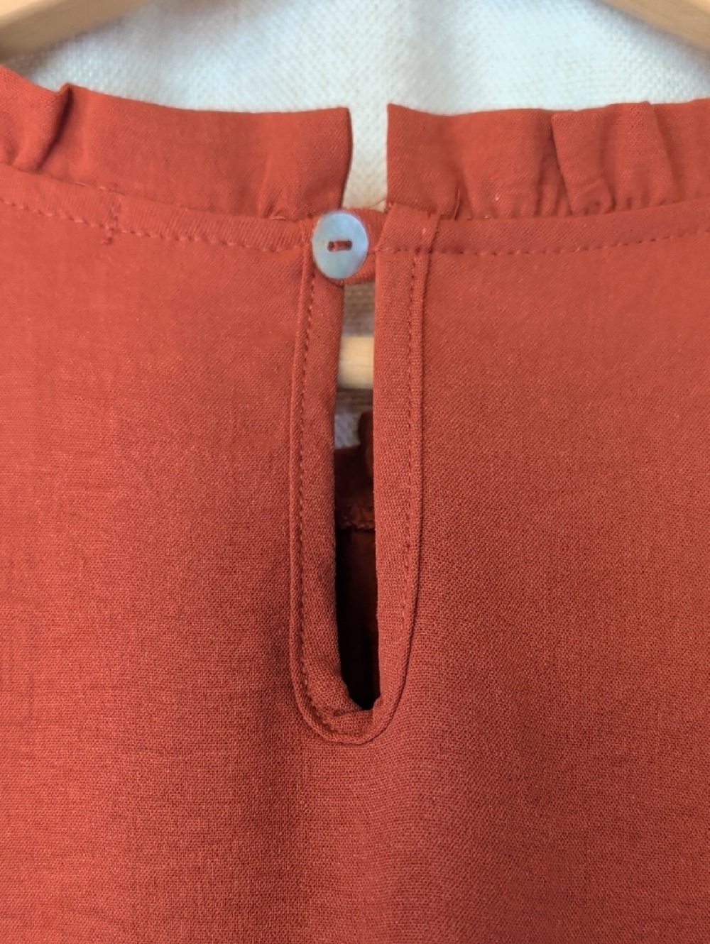 Long Sleeve Ruffle-Neck Blouse - Rust - Picture 6 of 6